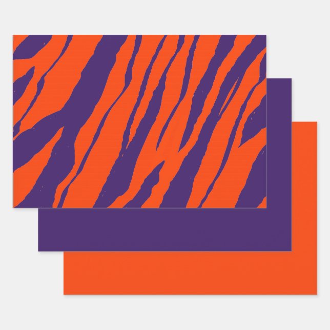 MVB Tiger Stripes Design- Orange & Purple Wrapping Paper Sheets (Set)