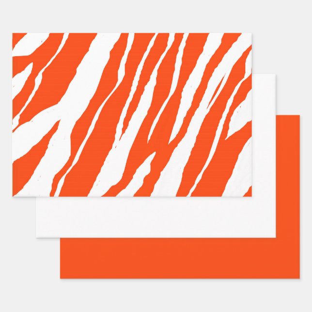 MVB Tiger Stripes Design- Orange & White Wrapping Paper Sheets (Set)