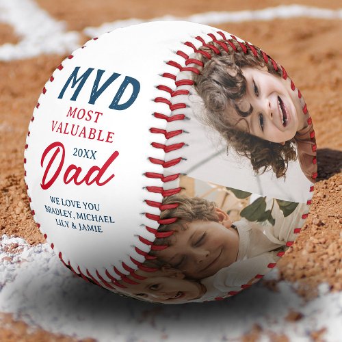 MVD Most Valuable Dad Two Photo Custom Baseball
