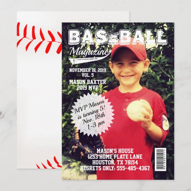 MVP All-Star Baseball Magazine Cover Birthday Invitation (Front/Back)