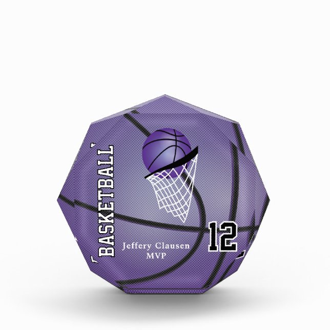 MVP Basketball Player | DIY Text - Purple Acrylic Award (Front)
