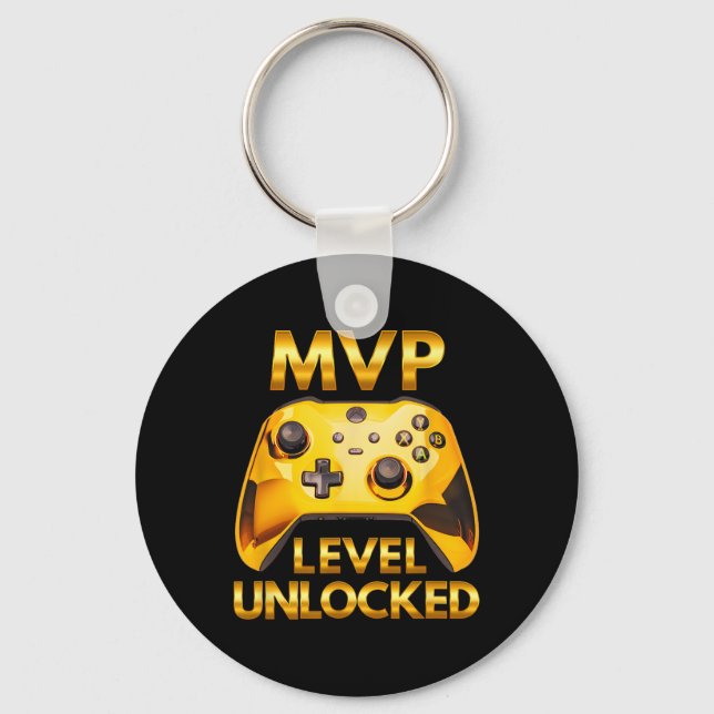Mvp Level Unlocked Video Game Player Gold Gaming C Keychain (Front)