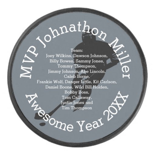 MVP Personalize with Name or Nickname & Team Names Hockey Puck Zazzle