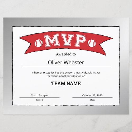 MVP Player _ MVP Certificates Baseball Certificate