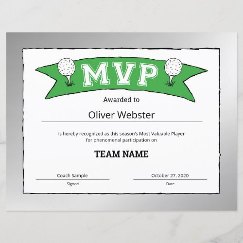MVP Player _ MVP Certificates _ Golf Certificates
