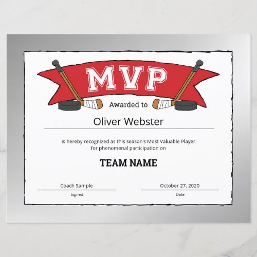 MVP Player _ MVP Certificates _ Hockey Certificate