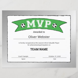 MVP Player - MVP Certificates - Soccer Certificate