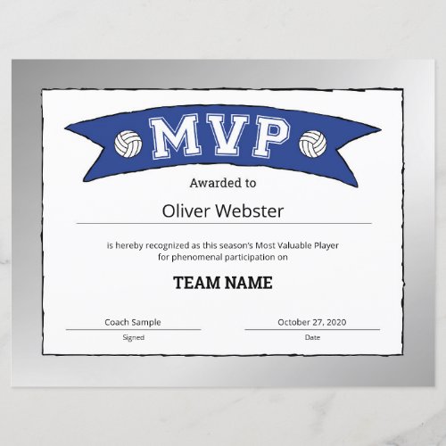 MVP Player MVP Certificates VolleyballCertificates