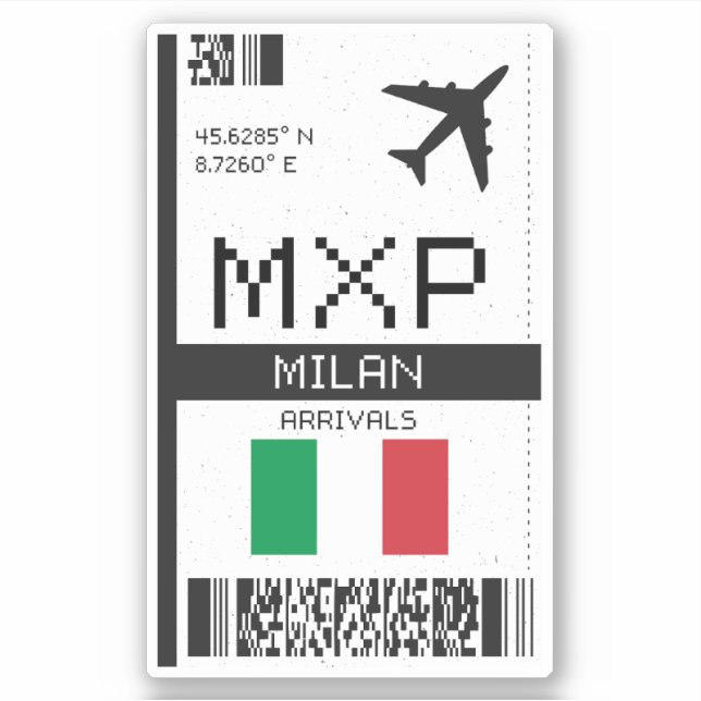 MXP Milan Boarding Pass - Italy Travel Sticker (Front)