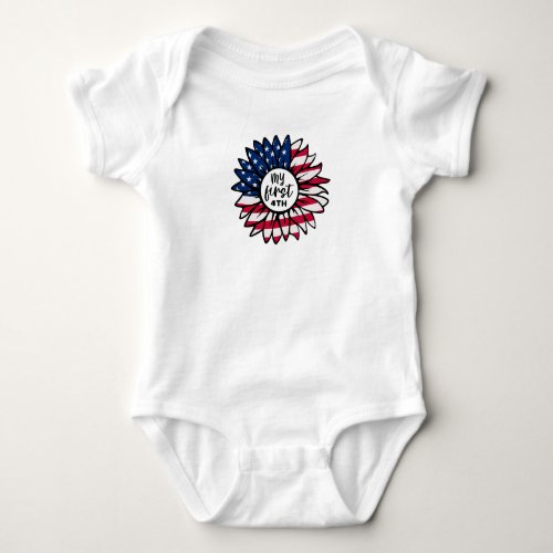 My 1st 4th of July Patriotic Sunflower  Baby Bodysuit