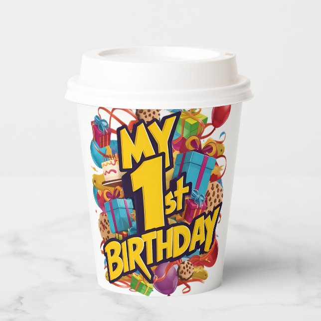 My 1st Birthday Cookies Cake And Balloons  Paper Cups (Front)