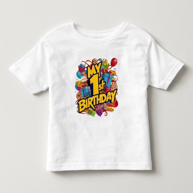 My 1st Birthday Cookies Cake And Balloons  Toddler T-shirt (Front)
