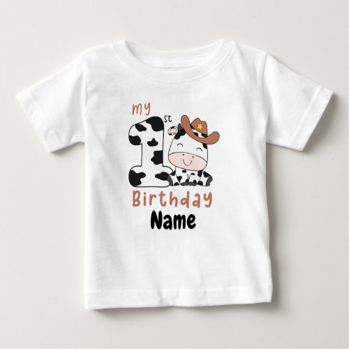 My 1st Birthday Cow Custom Baby Boy Farm 1st BD Baby T_Shirt