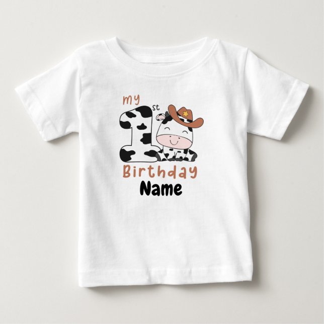 My 1st Birthday Cow, Custom Baby Boy Farm 1st BD T-Shirt (Front)