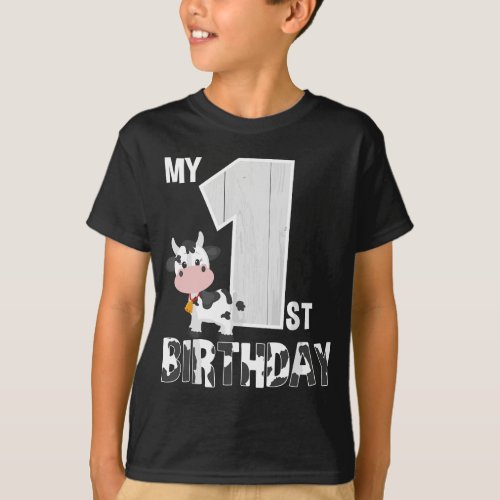 My 1st Birthday Cow Moo Im 1 Yrs Old Farm Theme B T_Shirt