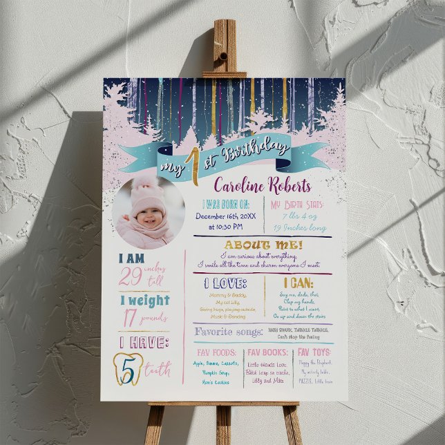 My 1st Birthday Stats Winter Wonderland Photo Foam Board (Creator Uploaded)