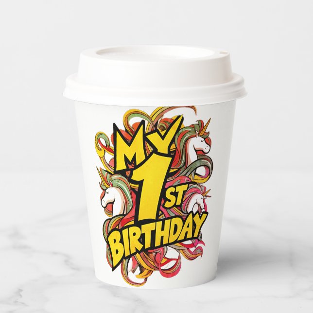 My 1st Birthday With Unicorns Paper Cups (Front)