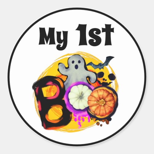 My 1st Boo Cute Ghost Babys 1st Halloween   Classic Round Sticker