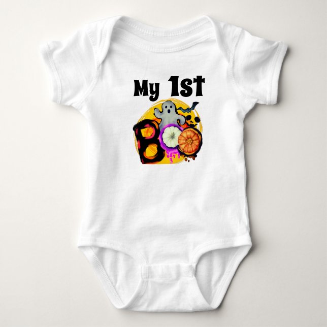 My 1st Boo Cute Halloween Ghost Trick or Treat Baby Bodysuit (Front)