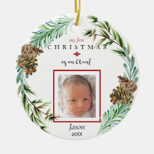 My 1st Christmas As An Aunt Child Name Photo Ceramic Ornament