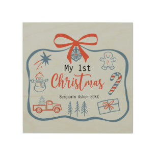 My 1st Christmas Baby Boy Personalized Wood Wall Art