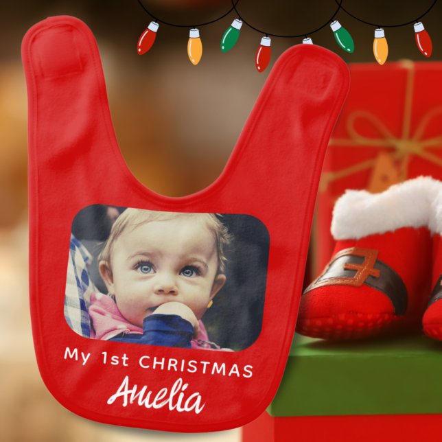My 1st Christmas Baby`s First Photo Baby Bib (Creator Uploaded)