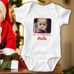 My 1st Christmas Baby`s First Photo Baby Bodysuit