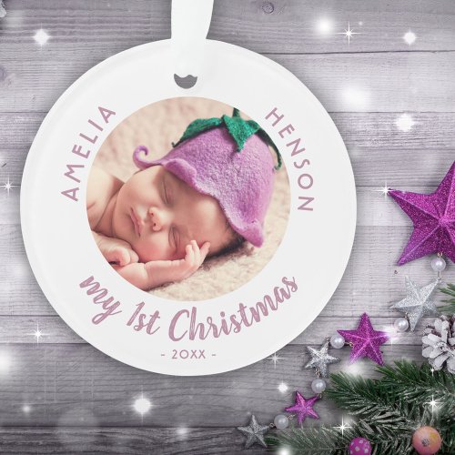 My 1st Christmas Babys First Pink Photo Ornament