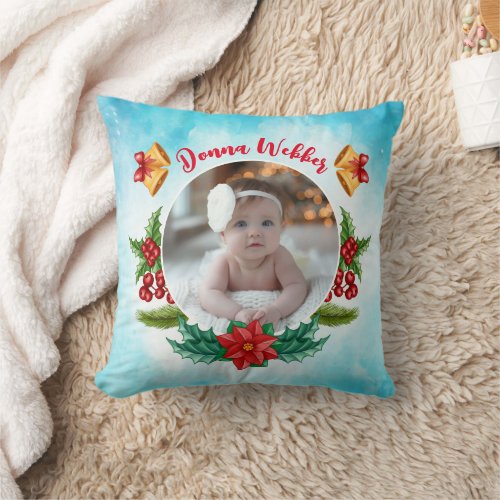 My 1st Christmas Blue Throw Pillow