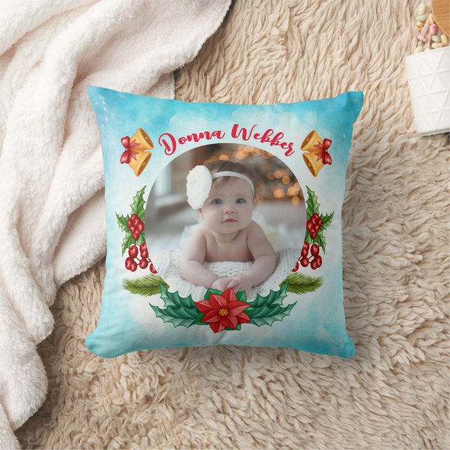 My 1st Christmas Blue Throw Pillow (Blanket)