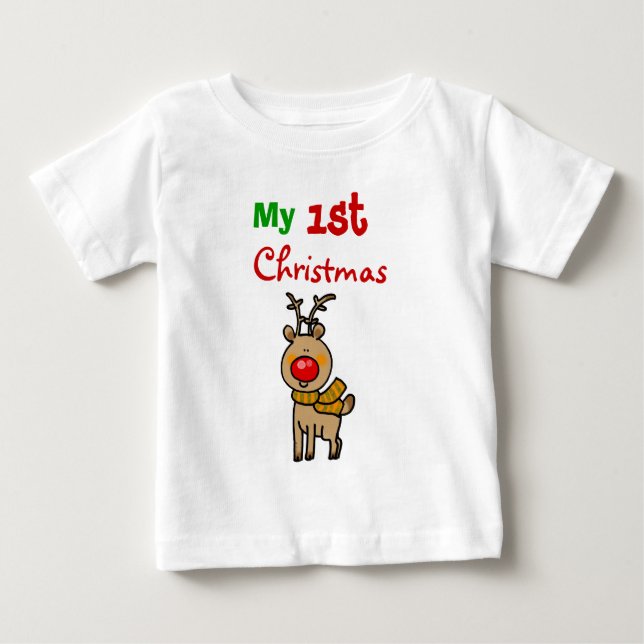 My 1st Christmas (Christmas reindeer) Baby T-Shirt (Front)