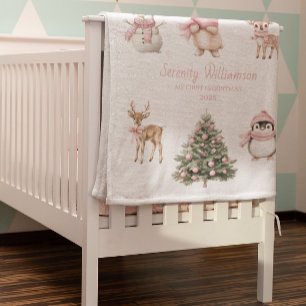 My 1st Christmas Custom Baby Girl Woodland Blanket