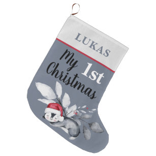My 1st Christmas   Cute Baby Penguin Holiday Large Christmas Stocking