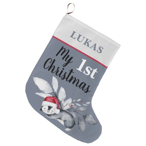 My 1st Christmas  Cute Baby Penguin Holiday Large Christmas Stocking