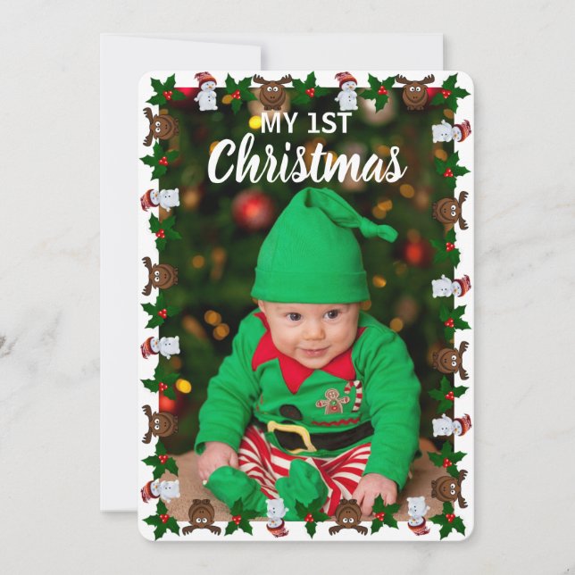 My 1st Christmas Cute Baby Photo Holiday Card (Front)