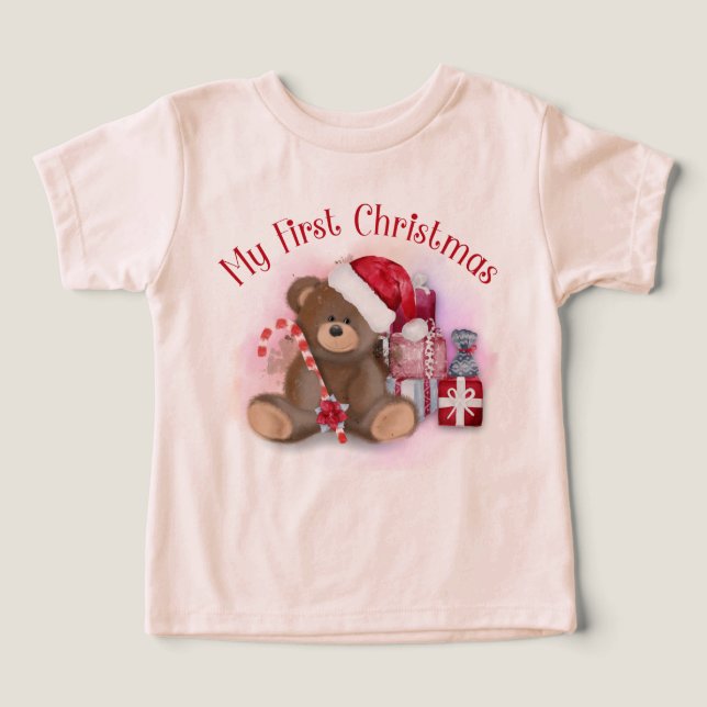 My 1st Christmas Cute Candy Cane Bear Modern Toddler T-shirt (Design Front)
