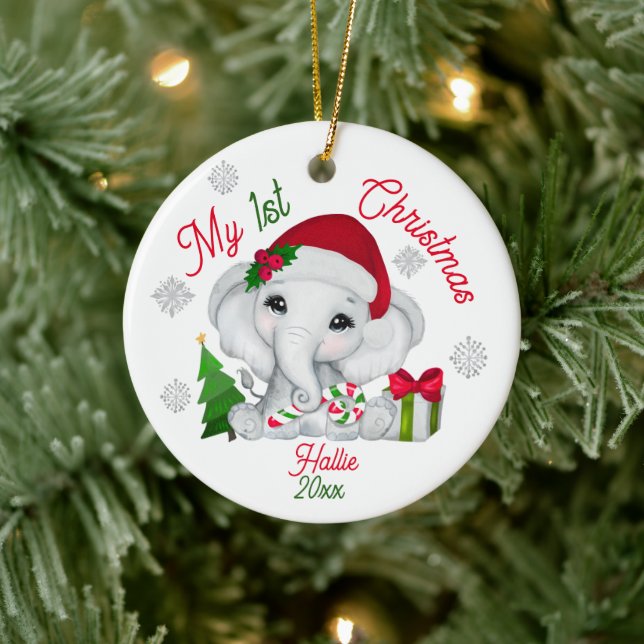 My 1st Christmas Cute Elephant Ceramic Ornament (Tree)