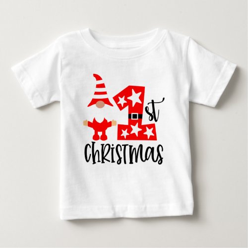 My 1st Christmas Cute Gnome Santa Modern Baby T_Shirt