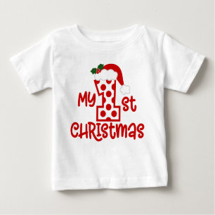 My 1st Christmas Cute Modern Polka Dot Santa Hat Baby T-Shirt