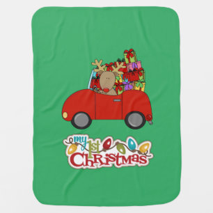 My 1st Christmas Driving Reindeer Stroller Blanket