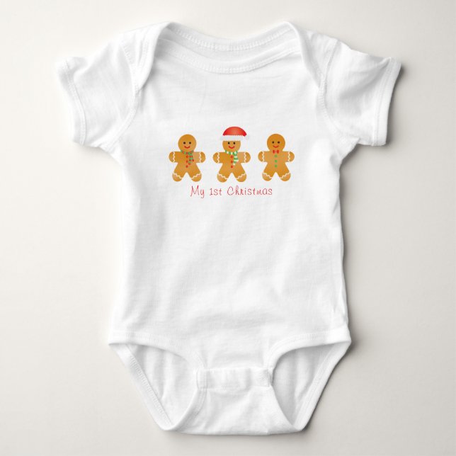 My 1st Christmas Gingerbread Men Santa Hat Baby Bodysuit (Front)