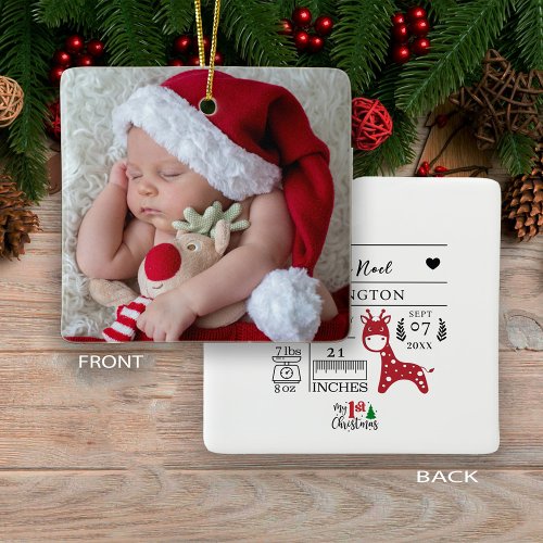 My 1st Christmas Newborn Baby Birth Stats Photo Ceramic Ornament