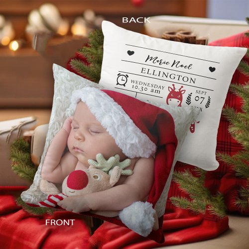 My 1st Christmas Newborn Baby Birth Stats Photo  Throw Pillow