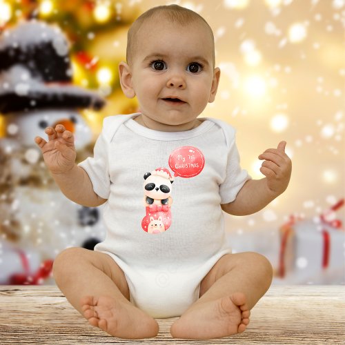 My 1st Christmas Panda Baby Bodysuit