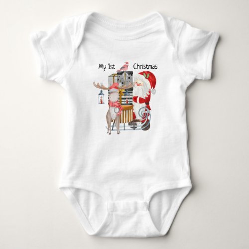 My 1st Christmas Santa and Reinder with Sleigh Baby Bodysuit