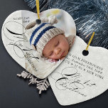 My 1st Christmas Script Photo Snowflake Heart Ceramic Ornament<br><div class="desc">My First Christmas photo ornament with vertical photo, elegant calligraphy and delicate white snowflakes on a silver grey border. The photo template is ready for you to add your photo, baby's name, the year and your custom text on the back. With the exception of the handwritten text used for My...</div>