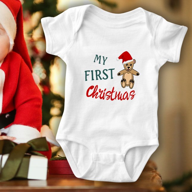 My 1st Christmas Teddy Bear Baby`s First Photo Baby Bodysuit (Creator Uploaded)