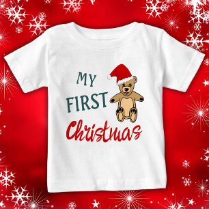 My 1st Christmas Teddy Bear Santa Hat Baby T-Shirt