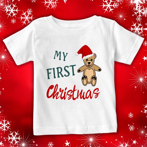 My 1st Christmas Teddy Bear Santa Hat Baby T_Shirt