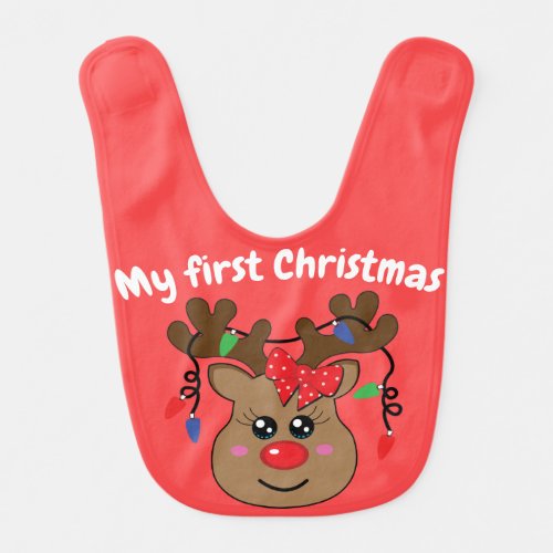 â My 1st Christmas with cute reindeer girl Baby Bib
